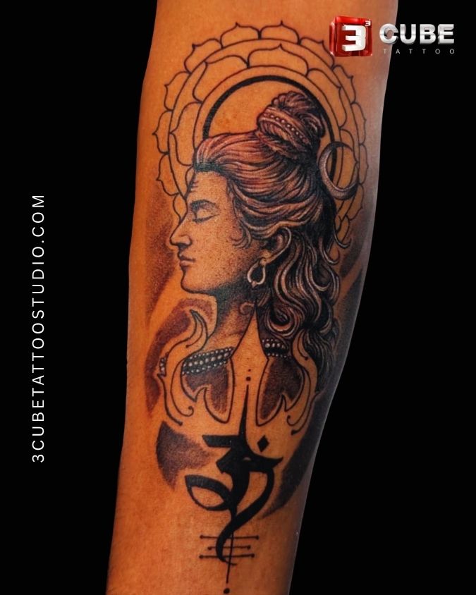 Realistic Lord Shiva tattoo design created by professional tattoo artist at 3Cube Tattoo Studio Kolkata.